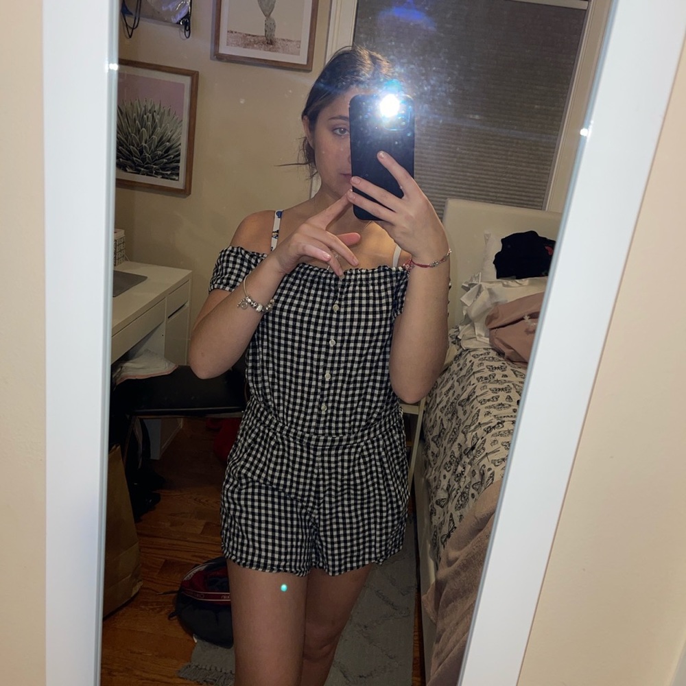 Plaid one piece romper